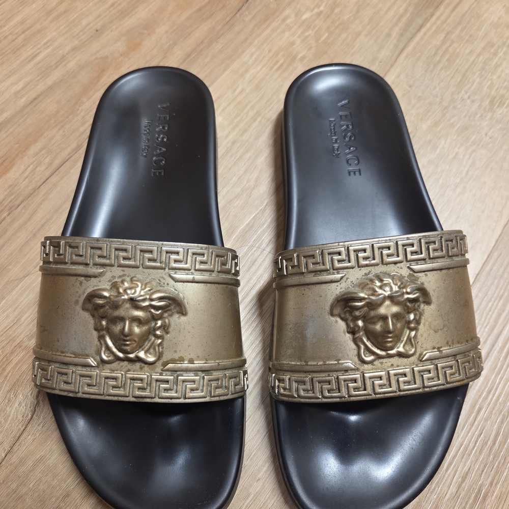 Versace Black and Gold Medusa Sandals